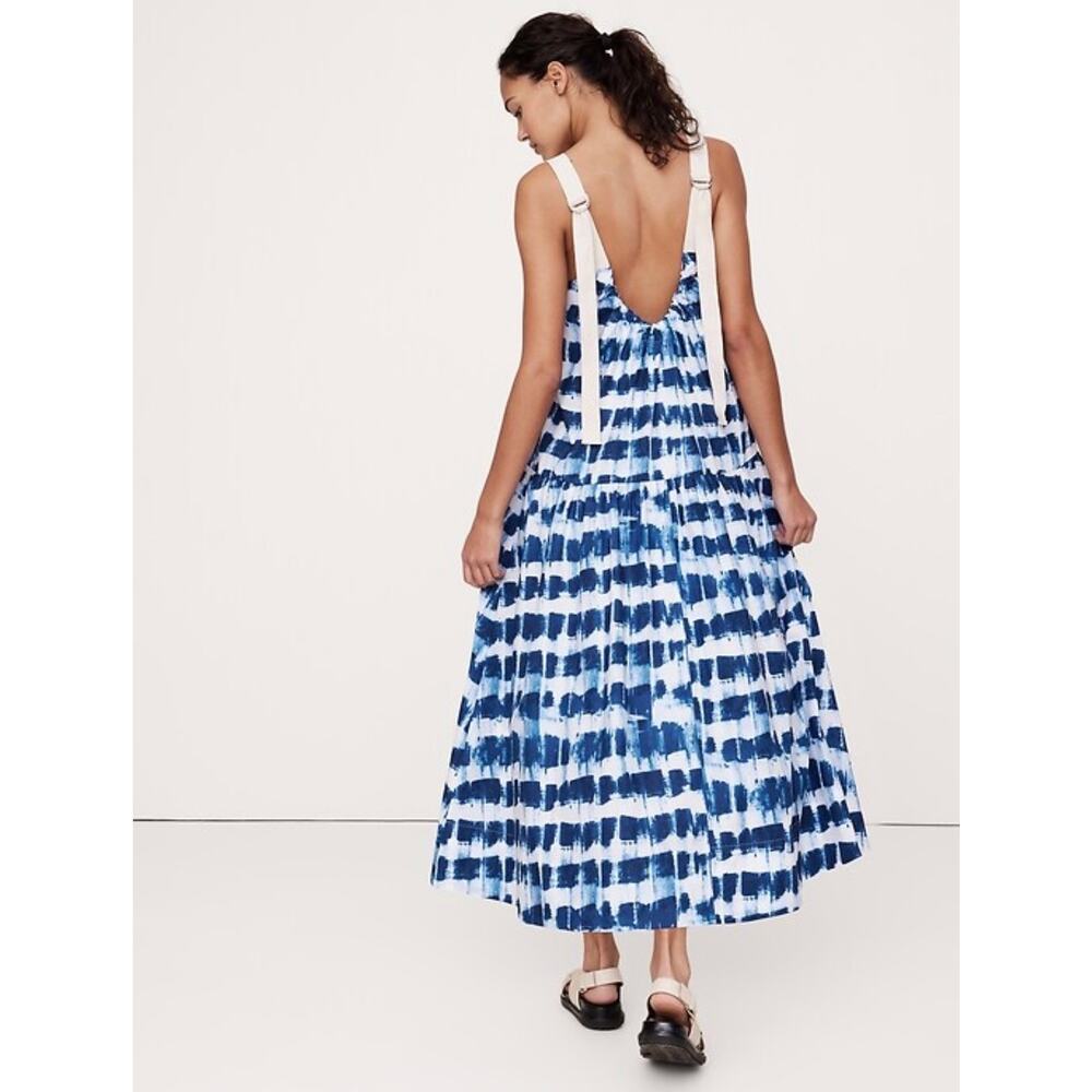 NWT Banana Republic Blue Tie Dye Batik Shibori Cotton Maxi Dress Size Small